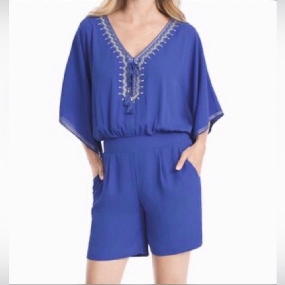 WHITE HOUSE BLACK MARKET || Blue  Embroidered Romper. Sz. 2
